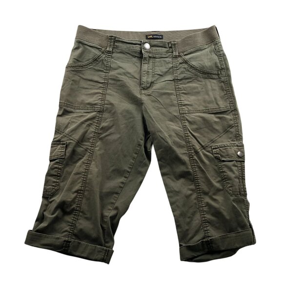 Lee Women Cargo Shorts Size 14 Medium Utility Relaxed Fit Outdoors Cropped Green - Picture 1 of 16